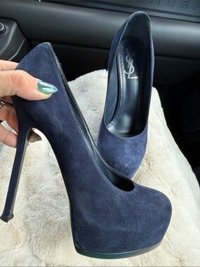 Yves Saint Laurent Tribtoo Navy Suede Platform Pumps 2010